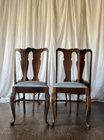 Four Chairs with Blue Geometric Upholstered Seats