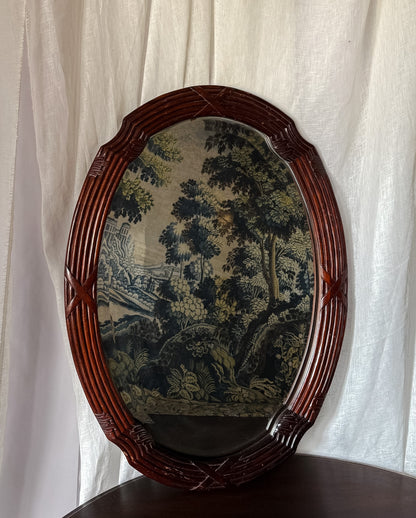 Vintage Oval Wood Mirror with Fluted Detail