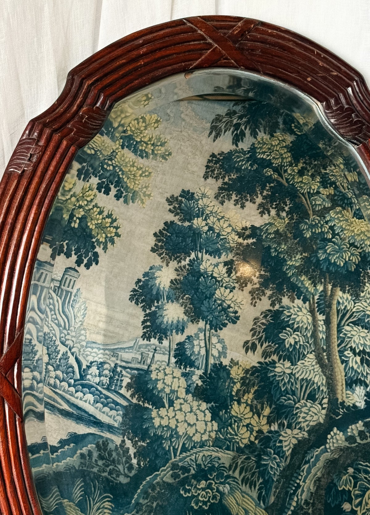Vintage Oval Wood Mirror with Fluted Detail