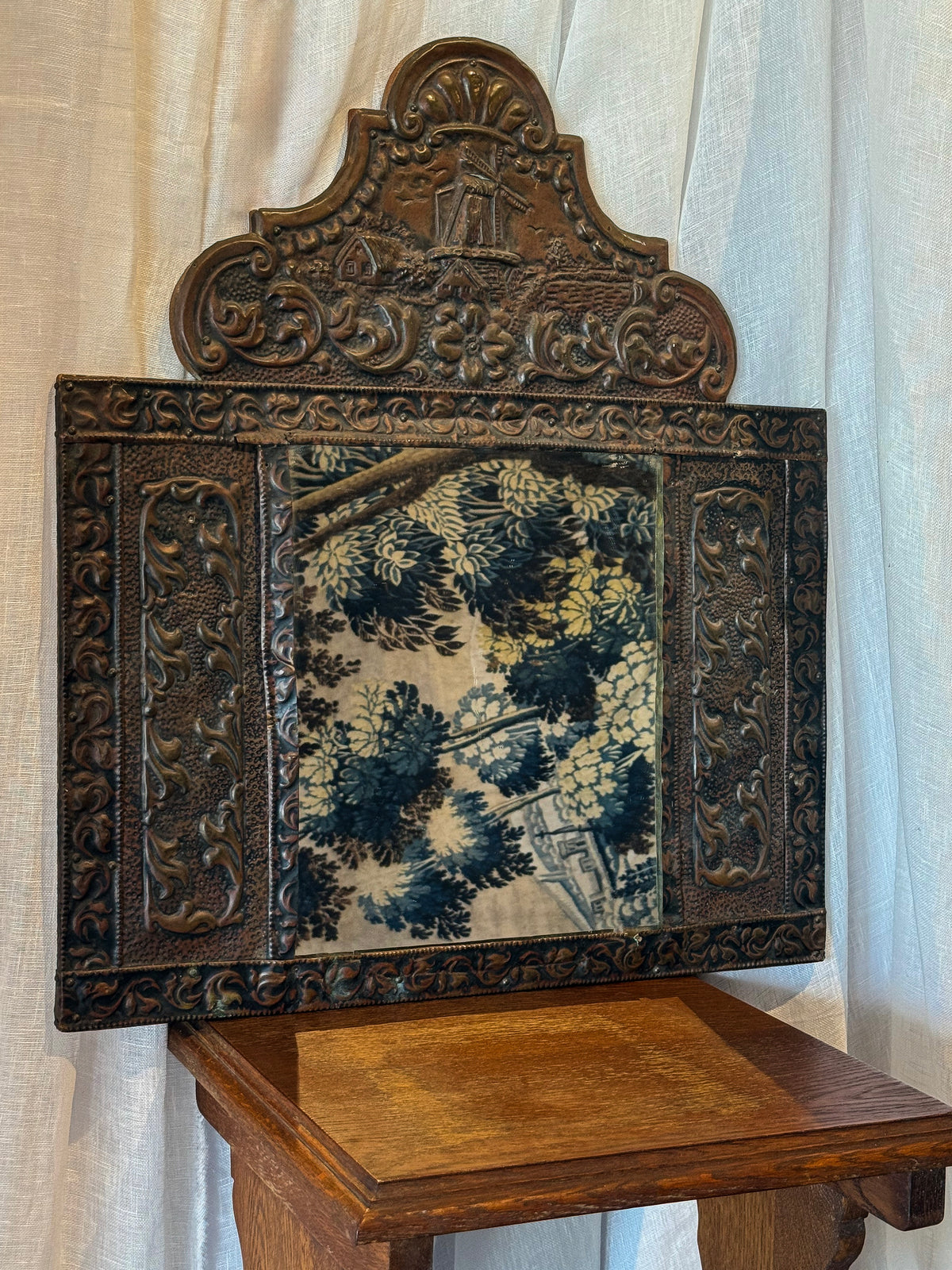 Metal Wall Mirror with Windmill Crest