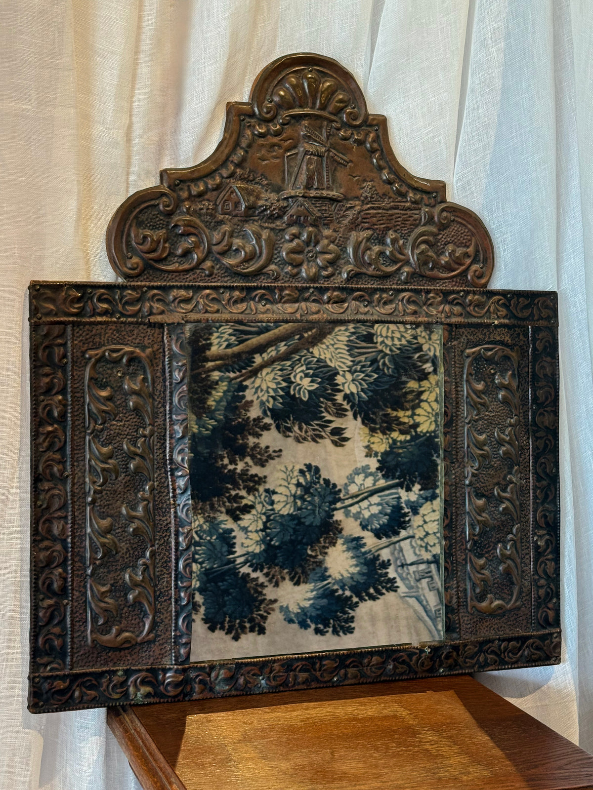 Metal Wall Mirror with Windmill Crest