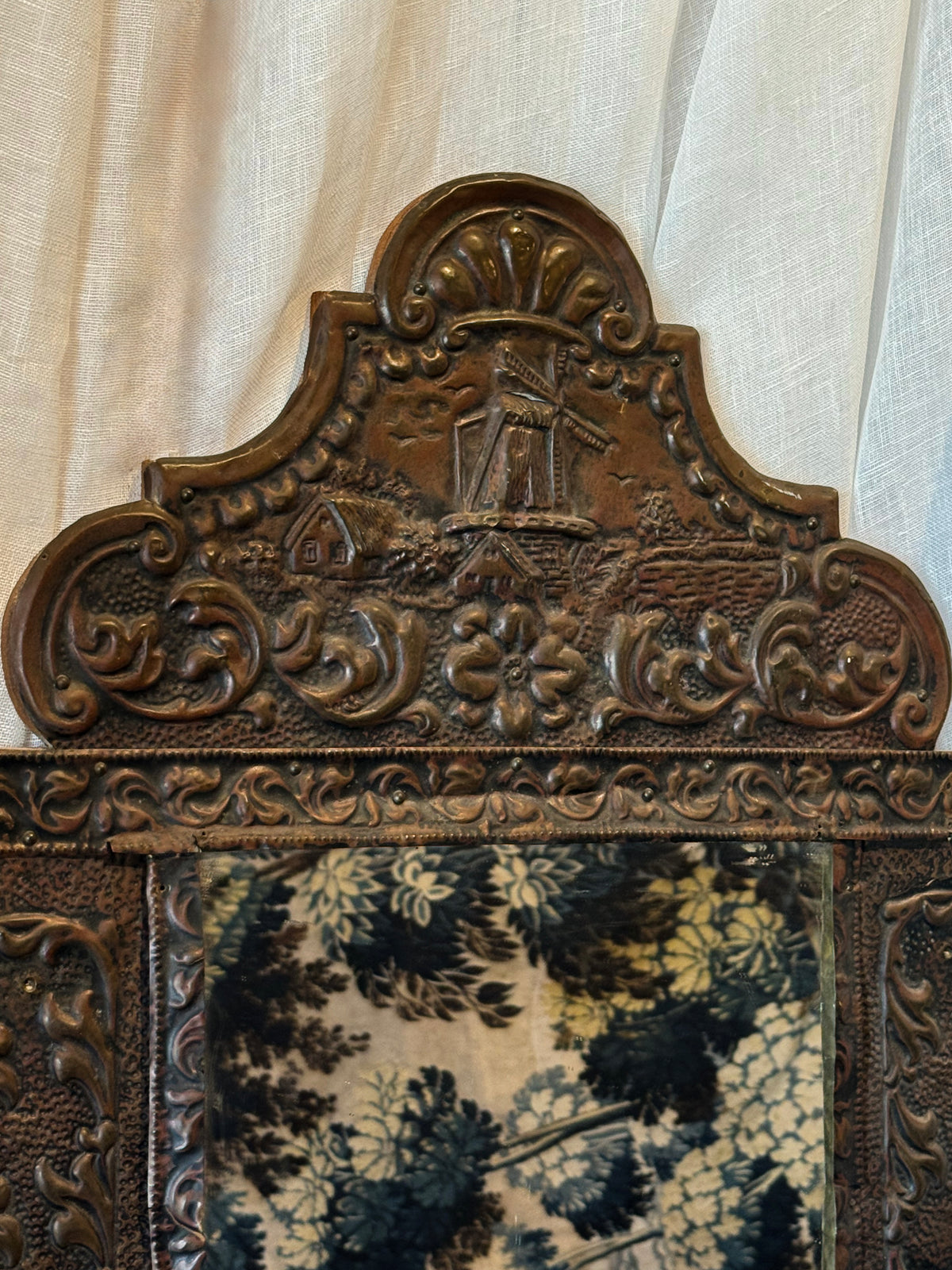 Metal Wall Mirror with Windmill Crest