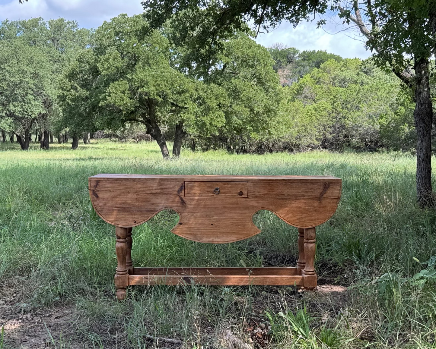 Rustic Carved Pine Console Table - early to mid 1900s