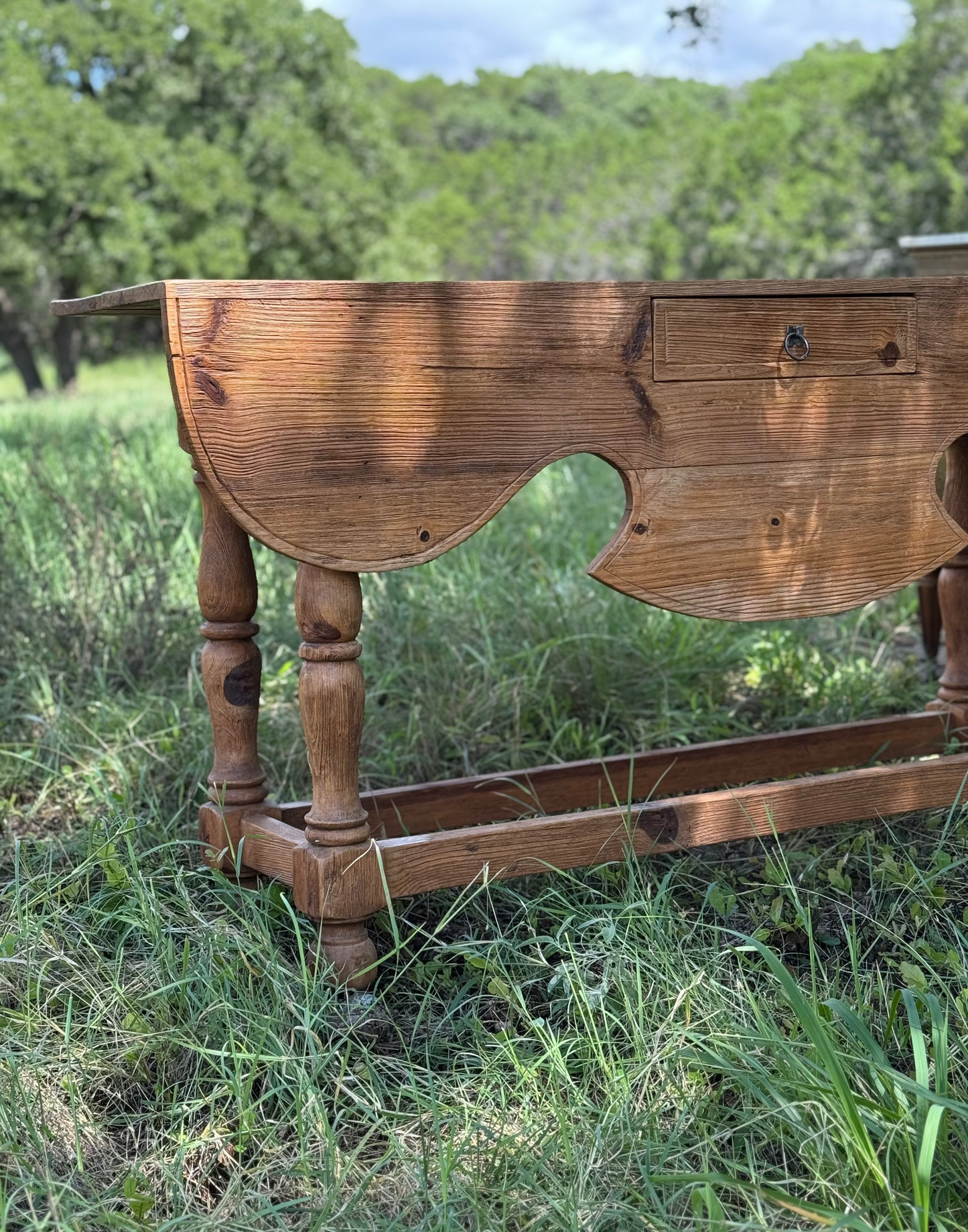 Rustic Carved Pine Console Table - early to mid 1900s