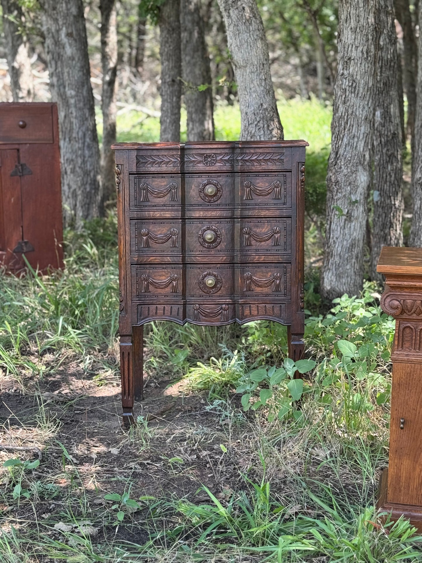 Belgian Carved Antique French Style Three Drawer Chest - circa 1890