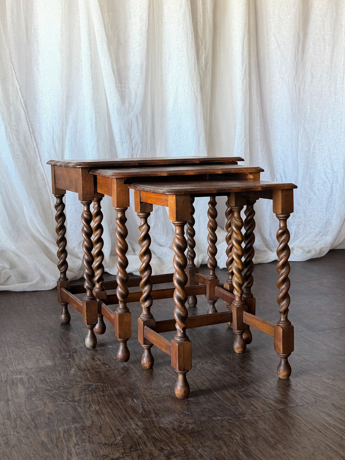 Set of Three Nesting Tables with Barley Twist Legs
