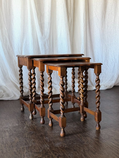 Set of Three Nesting Tables with Barley Twist Legs