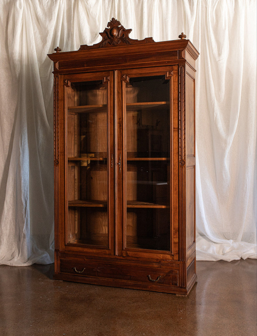 Henry II Style Antique French Beveled Glass Bibliotheque Showcase - 1800s