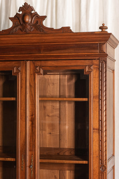 Henry II Style Antique French Beveled Glass Bibliotheque Showcase - 1800s