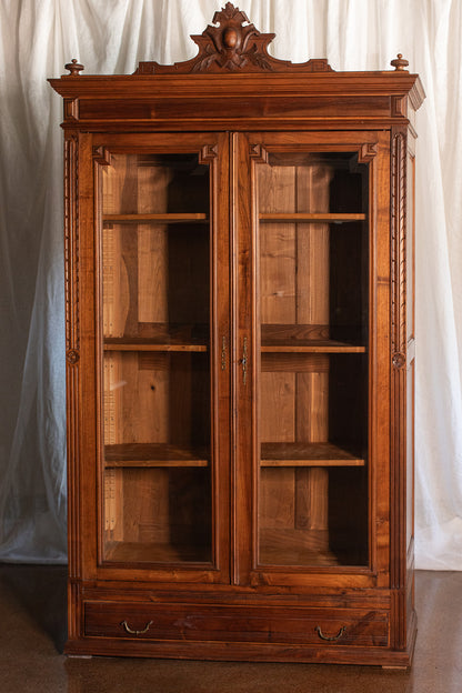 Henry II Style Antique French Beveled Glass Bibliotheque Showcase - 1800s
