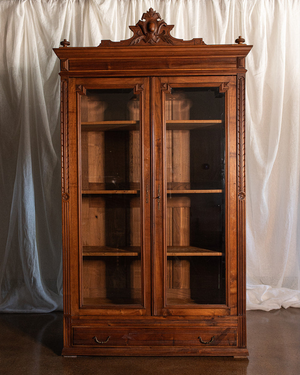 Henry II Style Antique French Beveled Glass Bibliotheque Showcase - 1800s