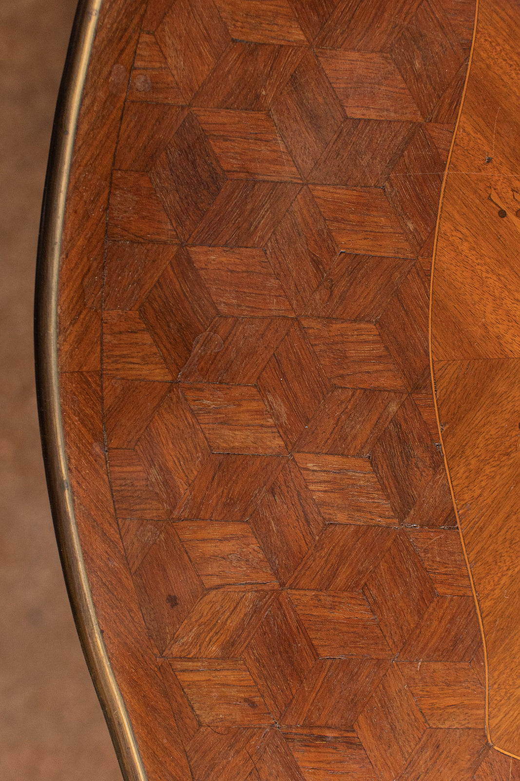 French Mahogany Serving Tray Table with Floral Inlay and Brass Edge Detail