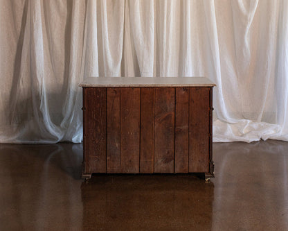 Three Drawer Walnut Chest with Carved Fruit Pulls and Marble Top on Casters - Mid to late 19th Century