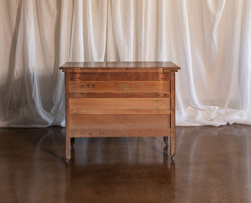 Three Drawer Walnut Chest with Carved Fruit Pulls and Marble Top on Casters - Mid to late 19th Century