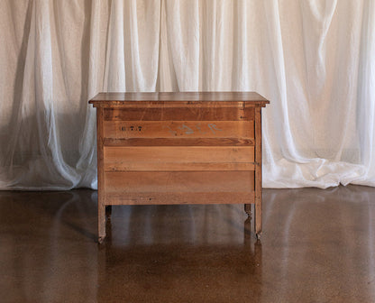 Three Drawer Walnut Chest with Carved Fruit Pulls and Marble Top on Casters - Mid to late 19th Century
