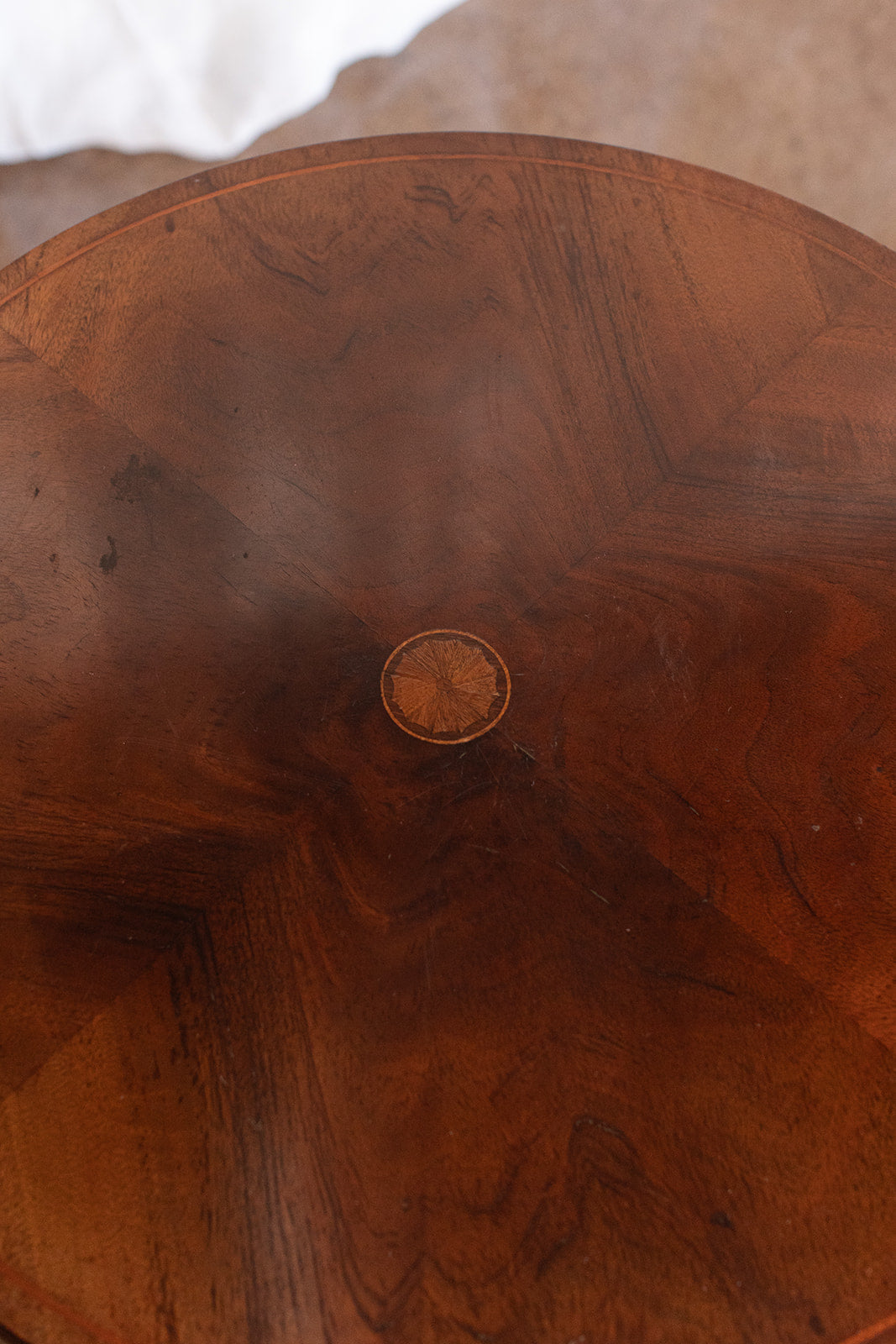 Round Burl Mahogany Table with Inlay Top