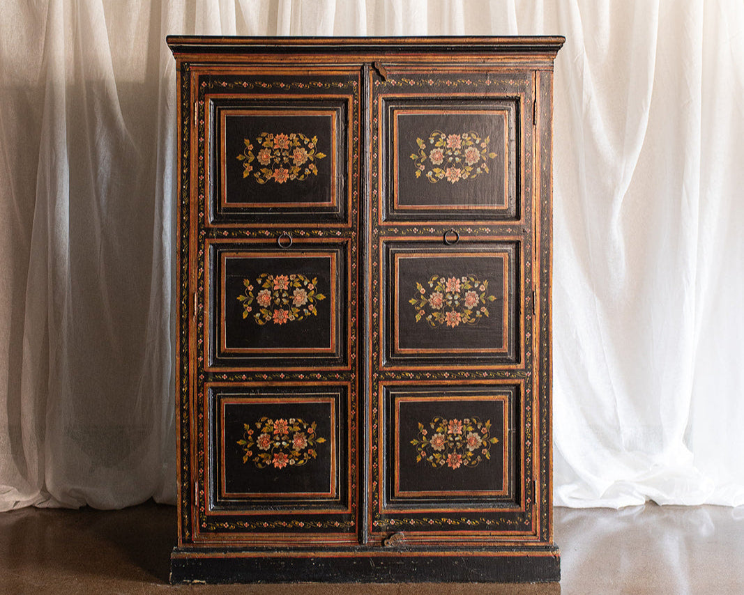 Vintage 1940s Hand Painted Lacquer Chinese Amoire Cabinet