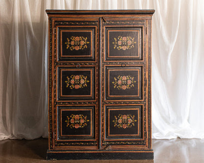 Vintage 1940s Hand Painted Lacquer Chinese Amoire Cabinet