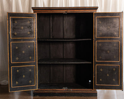 Vintage 1940s Hand Painted Lacquer Chinese Amoire Cabinet