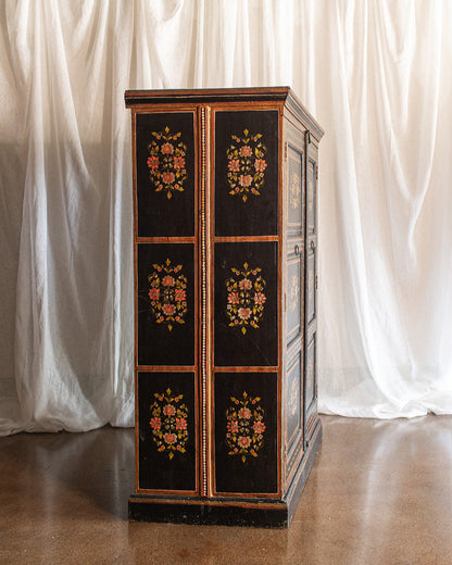 Vintage 1940s Hand Painted Lacquer Chinese Amoire Cabinet