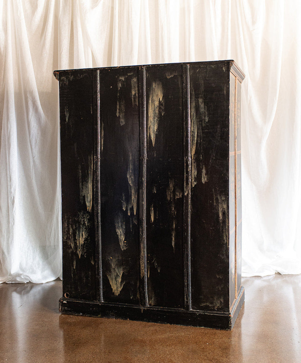 Vintage 1940s Hand Painted Lacquer Chinese Amoire Cabinet
