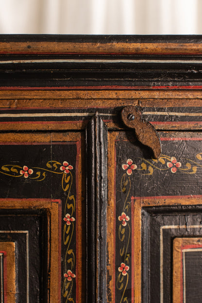 Vintage 1940s Hand Painted Lacquer Chinese Amoire Cabinet