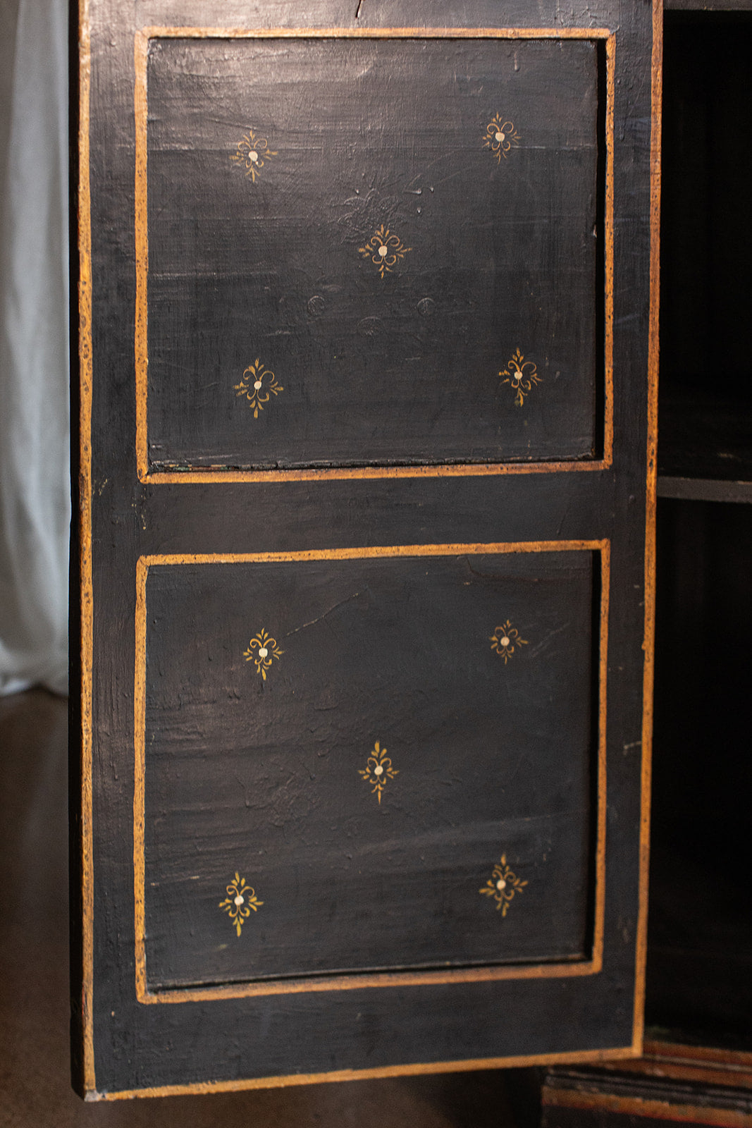 Vintage 1940s Hand Painted Lacquer Chinese Amoire Cabinet