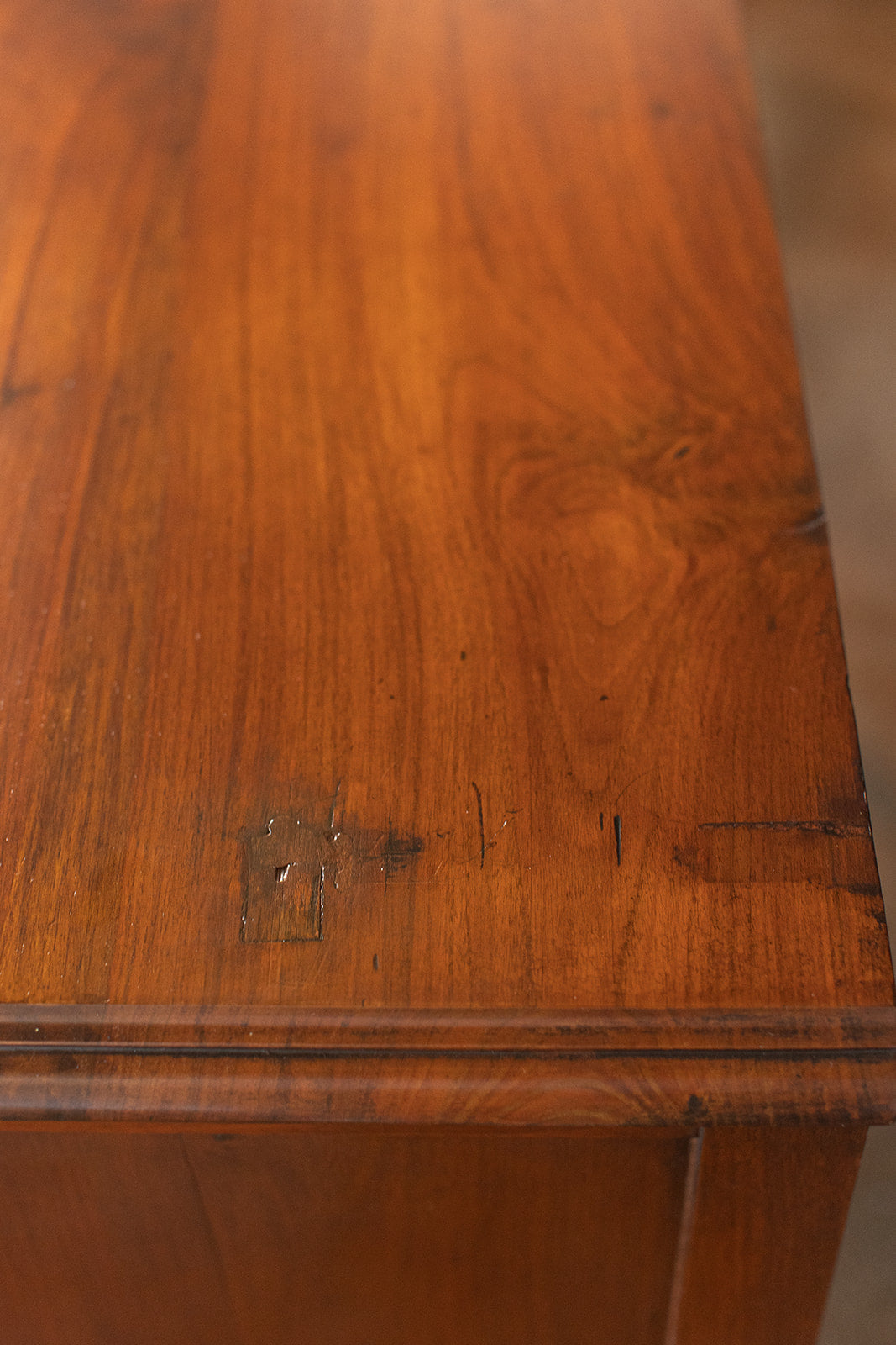 19th Century Four Drawer Burl Wood Chest on Casters