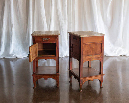 Pair of Art Nouveau Nightstands with Beveled Edge Onyx Tops