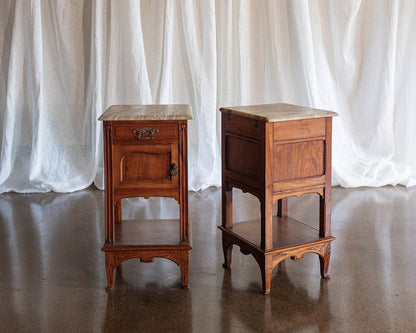 Pair of Art Nouveau Nightstands with Beveled Edge Onyx Tops