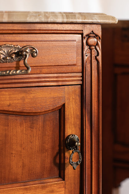 Pair of Art Nouveau Nightstands with Beveled Edge Onyx Tops