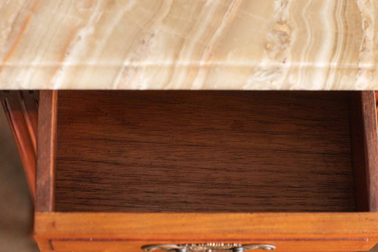 Pair of Art Nouveau Nightstands with Beveled Edge Onyx Tops