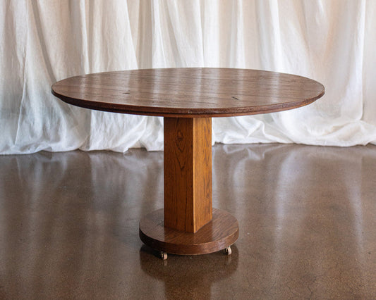 Grandpa's 48" Round Oak Top Table on Casters
