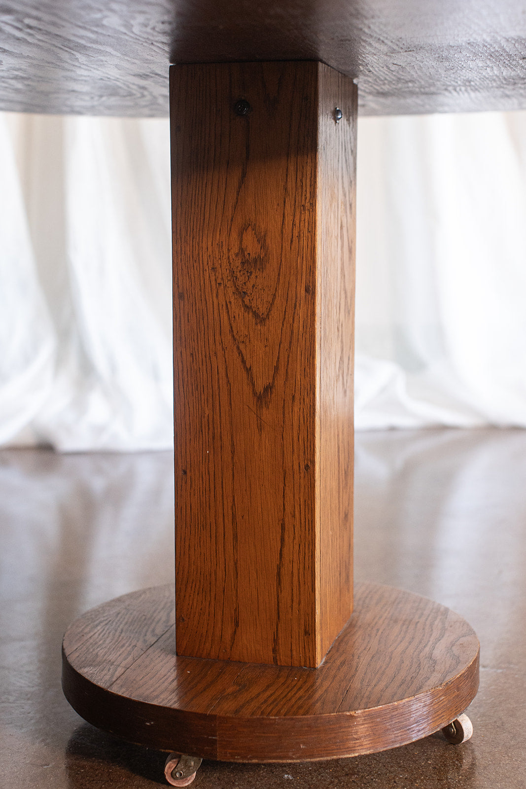 Grandpa's 48" Round Oak Top Table on Casters