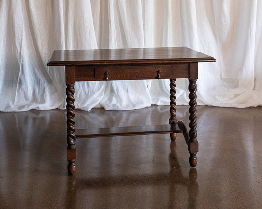 Tiger Oak Barley Twist Library Table/Desk - circa 1900