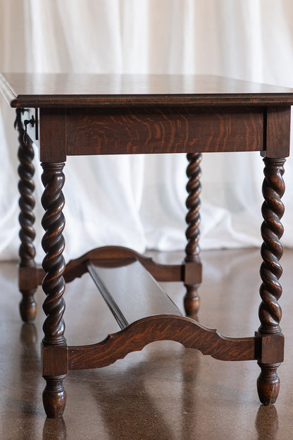 Tiger Oak Barley Twist Library Table/Desk - circa 1900
