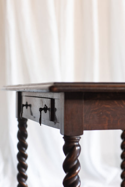 Tiger Oak Barley Twist Library Table/Desk - circa 1900
