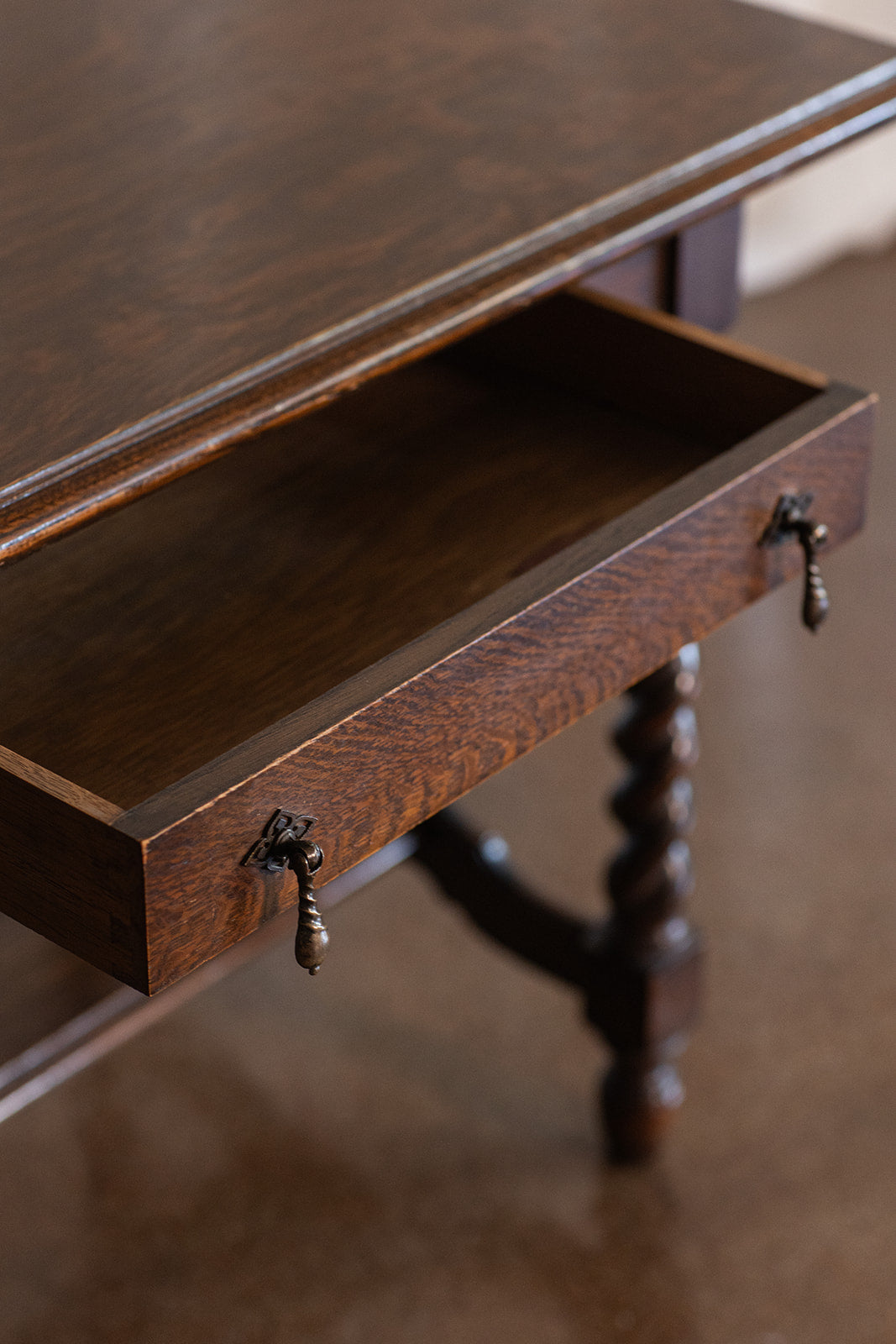 Tiger Oak Barley Twist Library Table/Desk - circa 1900