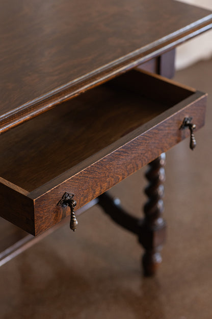 Tiger Oak Barley Twist Library Table/Desk - circa 1900