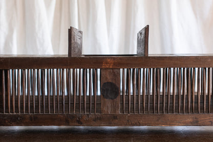 Vintage Primitive Style Carved Teak Wood Bench With Storage