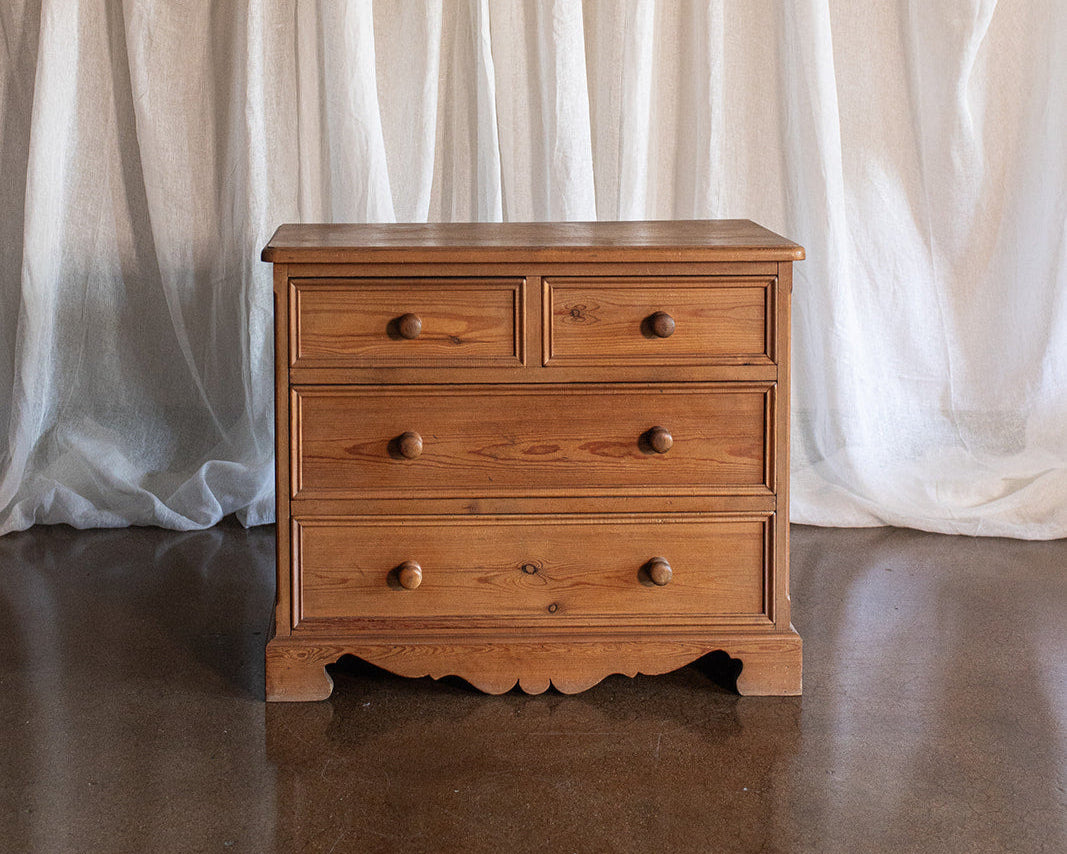 Vintage Four Drawer Pine Chest with Scallop Detail Base - Early 1900s