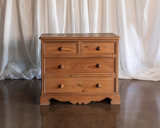 Vintage Four Drawer Pine Chest with Scallop Detail Base - Early 1900s