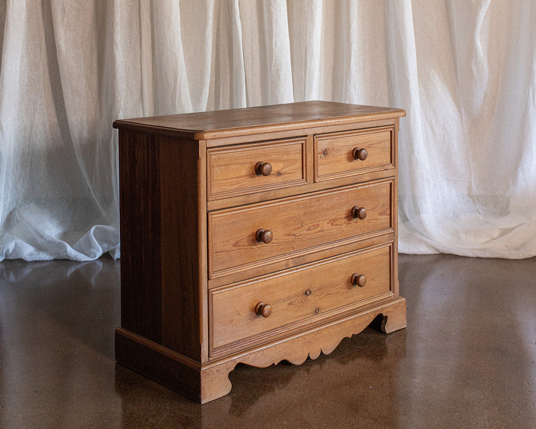 Vintage Four Drawer Pine Chest with Scallop Detail Base - Early 1900s