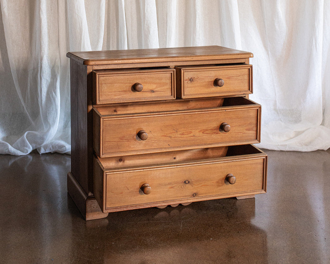 Vintage Four Drawer Pine Chest with Scallop Detail Base - Early 1900s