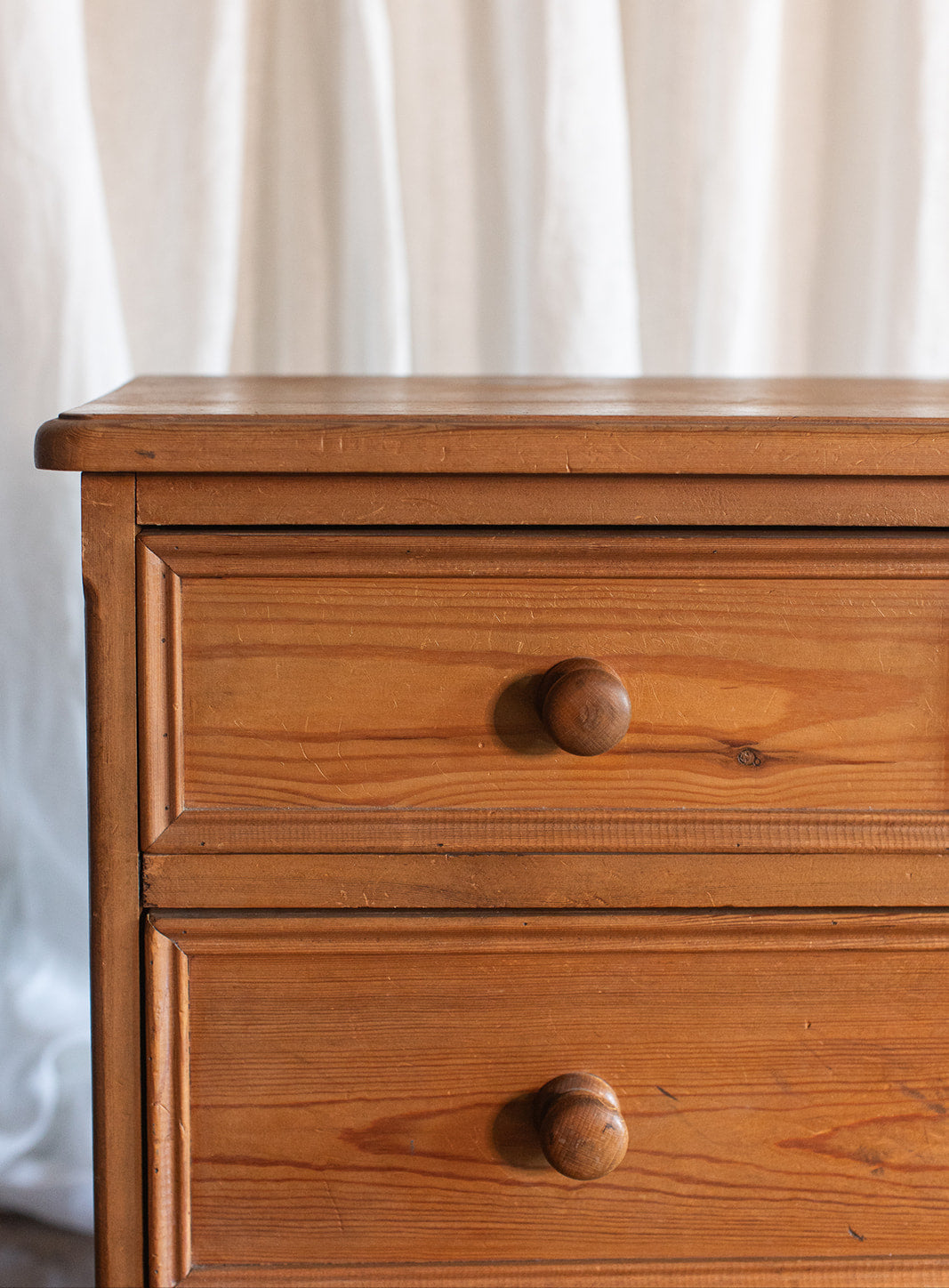Vintage Four Drawer Pine Chest with Scallop Detail Base - Early 1900s