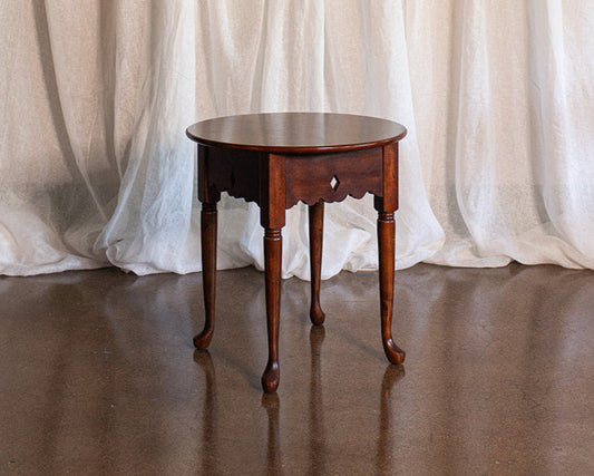 Carved Skirt 24" Round Solid Wood Vintage Table