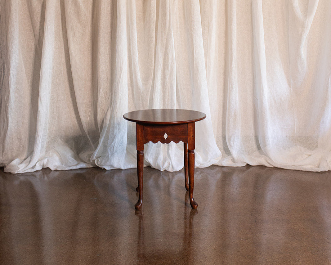 Carved Skirt 24" Round Solid Wood Vintage Table