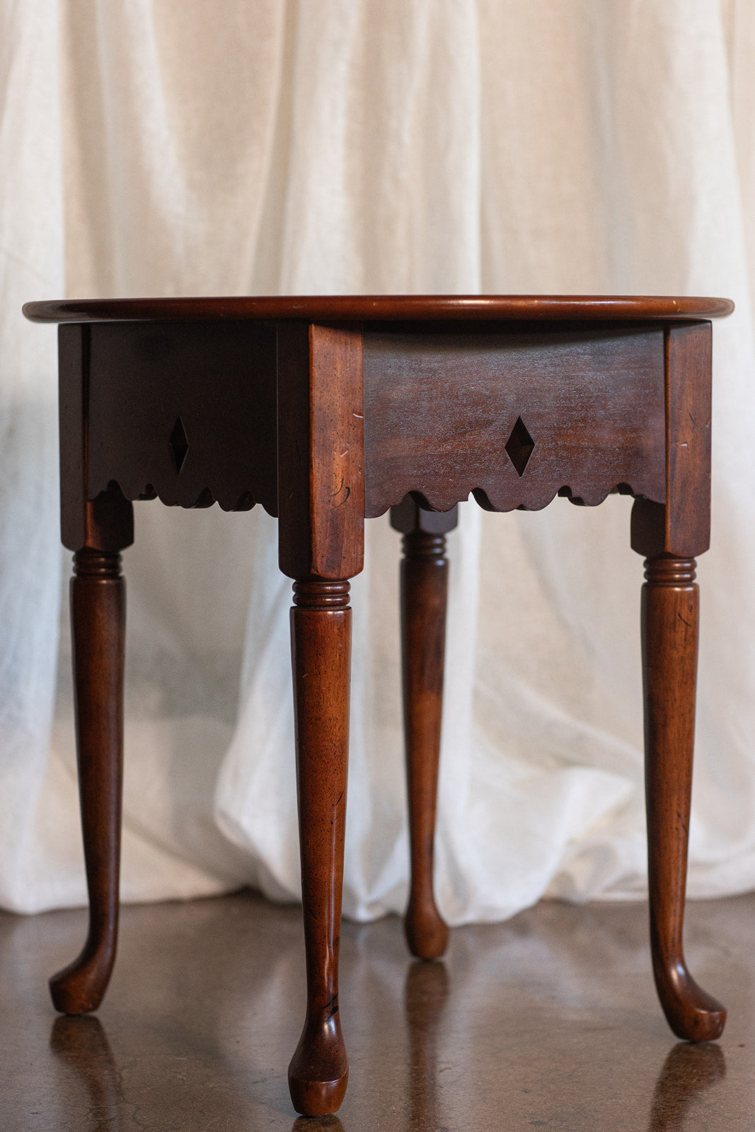 Carved Skirt 24" Round Solid Wood Vintage Table