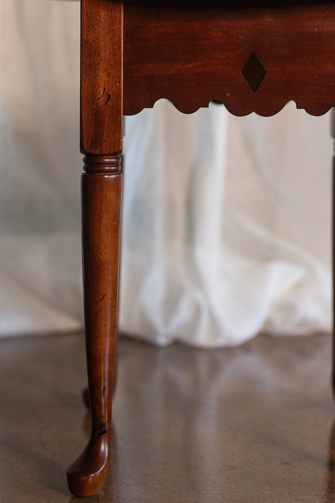 Carved Skirt 24" Round Solid Wood Vintage Table