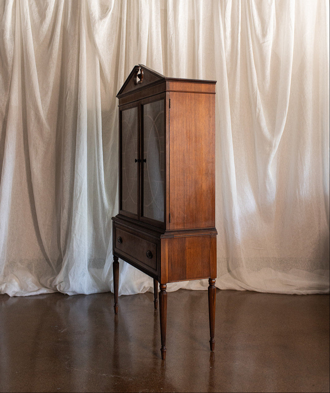 Segmental Pediment Federal Style Glass Front Display Cabinet - Mid 20th Century